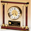 Glass & Rosewood Clock w/ Gold Metal Accents (7"x7")